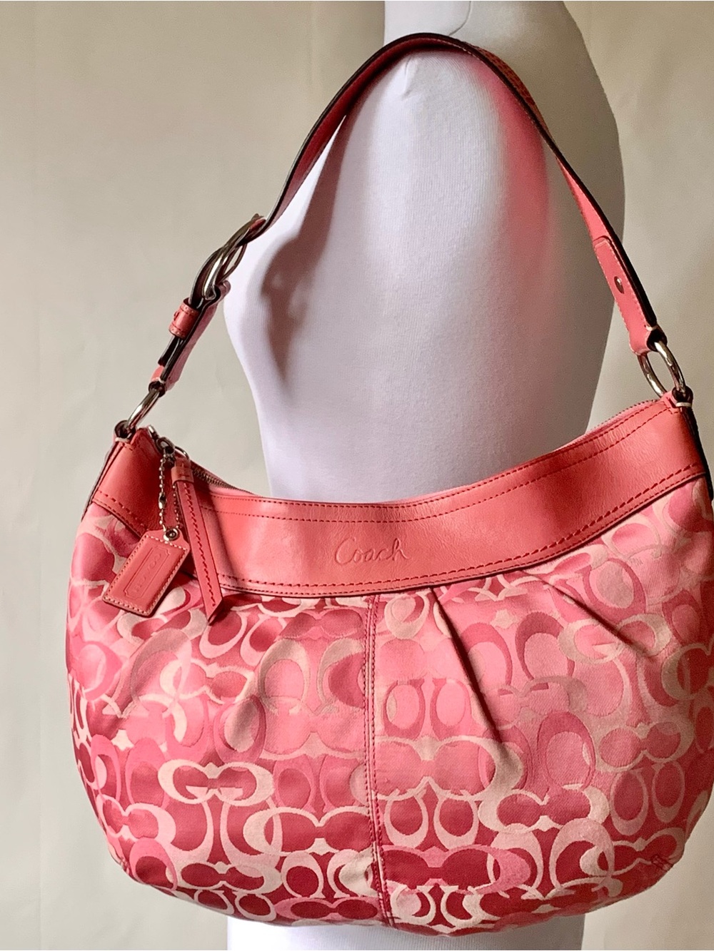 Vintage Y2K COACH Pleated Soho Pink Optic Signature Large Jacquard Hobo Bag